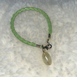 Minimalist Boho Pistachio Green Braided Bracelet w/ Smooth Lemon Chrysoprase